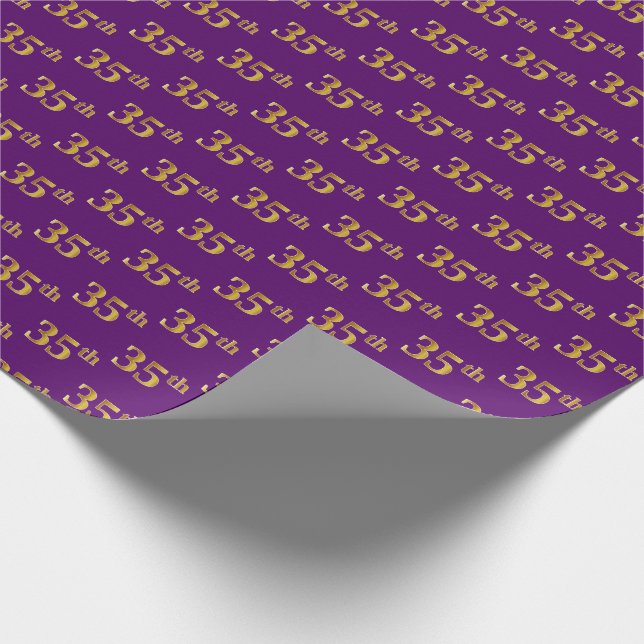 Purple, Faux Gold 35th (Thirty-Fifth) Event Wrapping Paper (Corner)