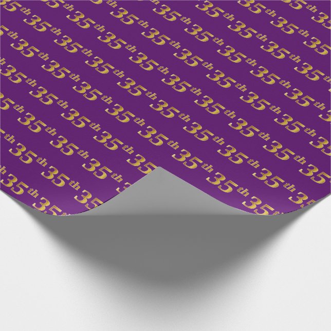 Purple, Faux Gold 35th (Thirty-Fifth) Event Wrapping Paper (Corner)