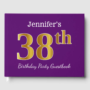 Purple, Faux Gold 38th Birthday Party; Custom Name Guest Book