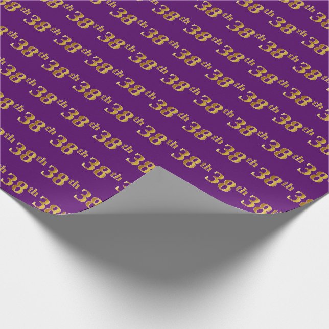 Purple, Faux Gold 38th (Thirty-Eighth) Event Wrapping Paper (Corner)