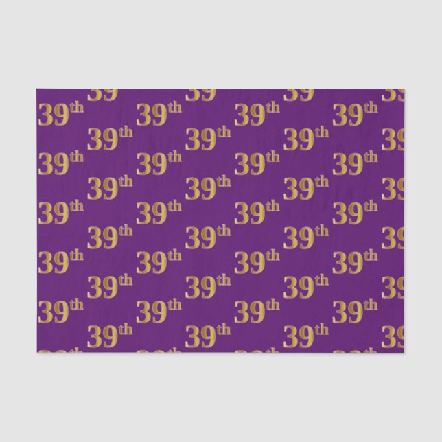 Purple, Faux Gold 39th (Thirty-Ninth) Event Tissue Paper (Front)