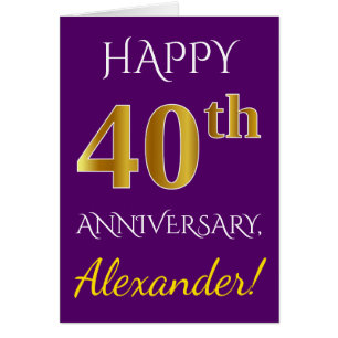 Purple, Faux Gold 40th Wedding Anniversary + Name Cards