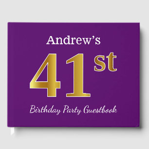 Purple, Faux Gold 41st Birthday Party; Custom Name Guest Book