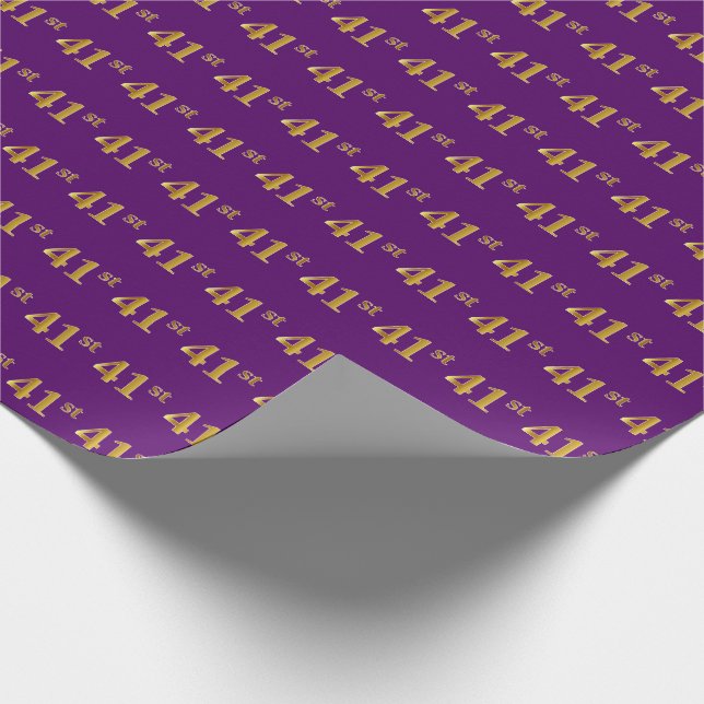 Purple, Faux Gold 41st (Forty-First) Event Wrapping Paper (Corner)