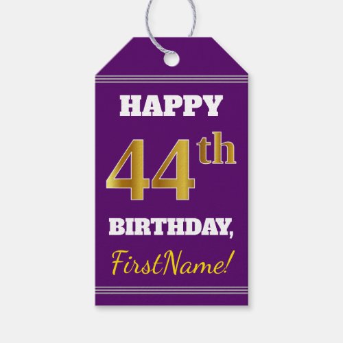 Purple Faux Gold 44th Birthday  Custom Name Gift Tags