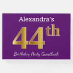 [ Thumbnail: Purple, Faux Gold 44th Birthday Party; Custom Name Guest Book ]