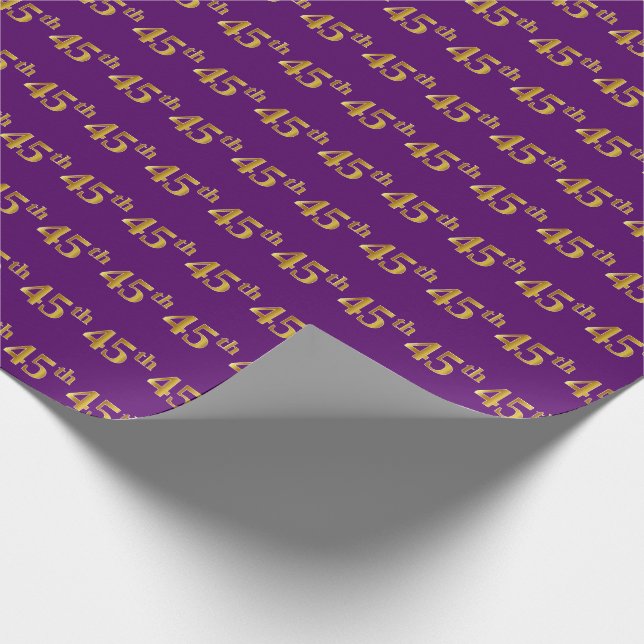 Purple, Faux Gold 45th (Forty-Fifth) Event Wrapping Paper (Corner)