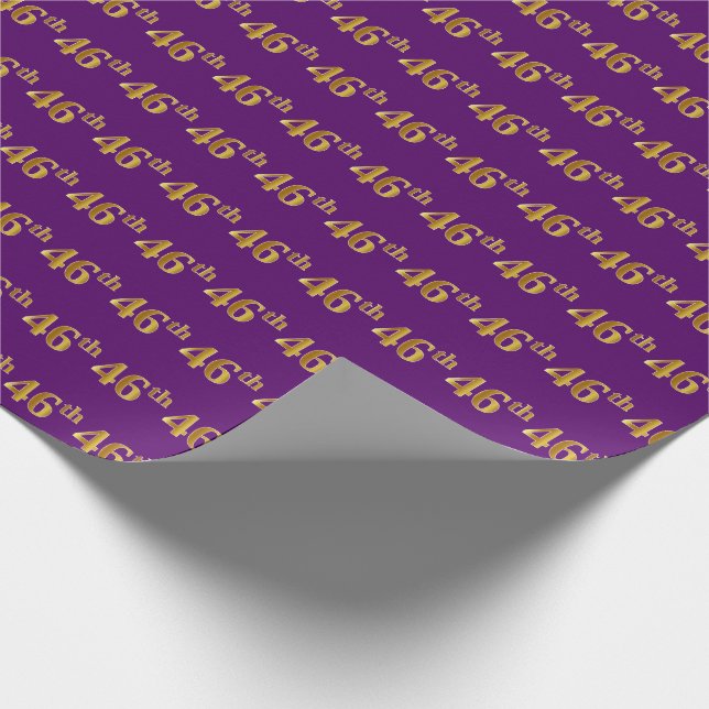 Purple, Faux Gold 46th (Forty-Sixth) Event Wrapping Paper (Corner)