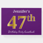 [ Thumbnail: Purple, Faux Gold 47th Birthday Party; Custom Name Guest Book ]