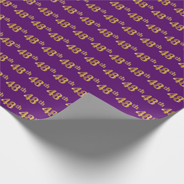 Purple, Faux Gold 48th (Forty-Eighth) Event Wrapping Paper (Corner)
