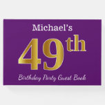 [ Thumbnail: Purple, Faux Gold 49th Birthday Party; Custom Name Guest Book ]