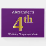 [ Thumbnail: Purple, Faux Gold 4th Birthday Party + Custom Name Guest Book ]