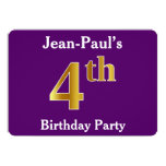 [ Thumbnail: Purple, Faux Gold 4th Birthday Party + Custom Name Invitation ]