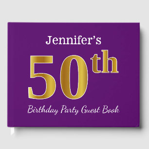 Purple, Faux Gold 50th Birthday Party; Custom Name Guest Book