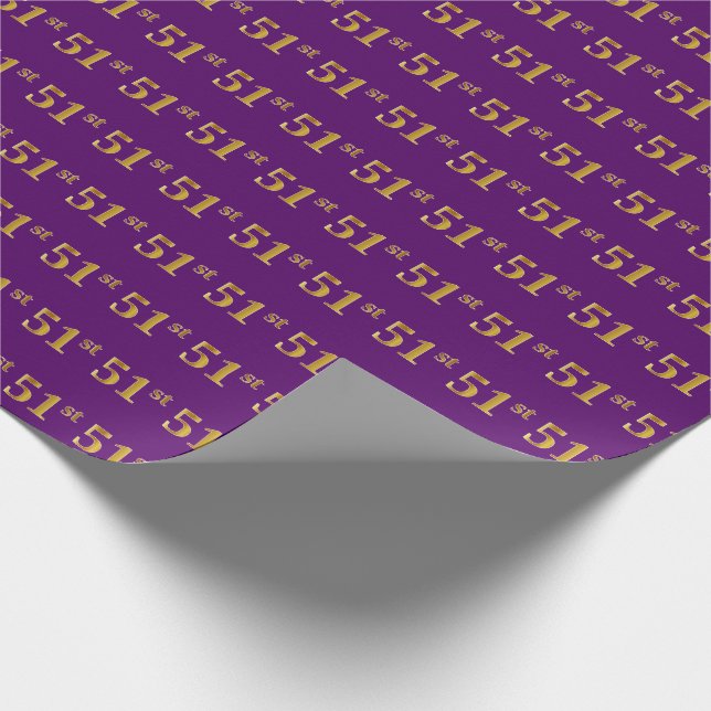 Purple, Faux Gold 51st (Fifty-First) Event Wrapping Paper (Corner)