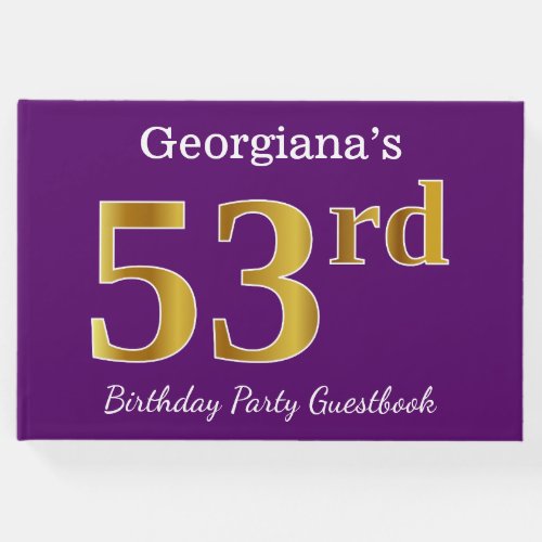 Purple Faux Gold 53rd Birthday Party Custom Name Guest Book