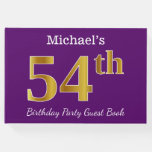 [ Thumbnail: Purple, Faux Gold 54th Birthday Party; Custom Name Guest Book ]