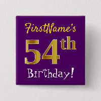 Purple, Faux Gold 54th Birthday, With Custom Name