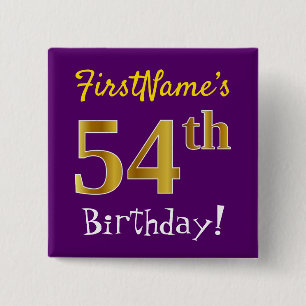 Purple, Faux Gold 54th Birthday, With Custom Name Button
