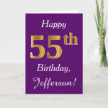 [ Thumbnail: Purple, Faux Gold 55th Birthday + Custom Name Card ]