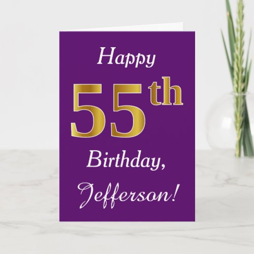 Purple Faux Gold 55th Birthday  Custom Name Card