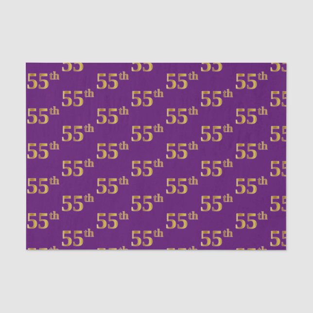 Purple, Faux Gold 55th (Fifty-Fifth) Event Tissue Paper (Front)