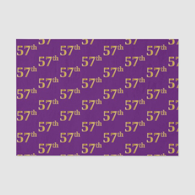 Purple, Faux Gold 57th (Fifty-Seventh) Event Tissue Paper (Front)
