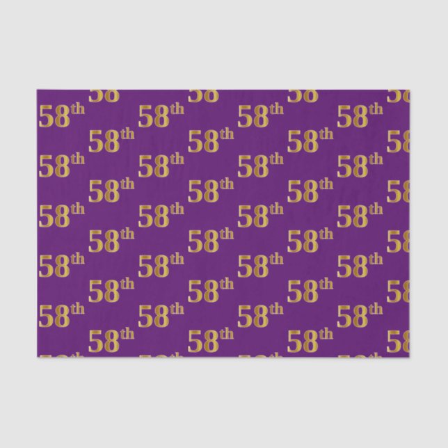 Purple, Faux Gold 58th (Fifty-Eighth) Event Tissue Paper (Front)