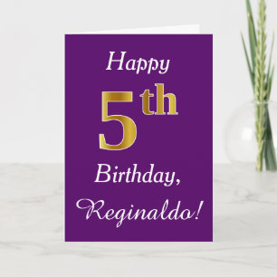 Purple, Faux Gold 5th Birthday + Custom Name Card