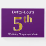 [ Thumbnail: Purple, Faux Gold 5th Birthday Party + Custom Name Guest Book ]