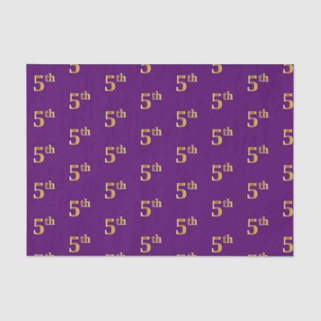 Purple, Faux Gold 5th (Fifth) Event Tissue Paper (Front)
