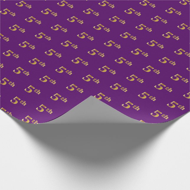 Purple, Faux Gold 5th (Fifth) Event Wrapping Paper (Corner)