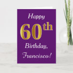 [ Thumbnail: Purple, Faux Gold 60th Birthday + Custom Name Card ]