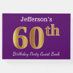 [ Thumbnail: Purple, Faux Gold 60th Birthday Party; Custom Name Guest Book ]