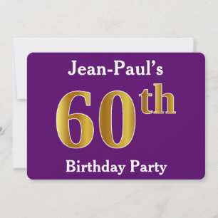 Purple, Faux Gold 60th Birthday Party; Custom Name Invitation