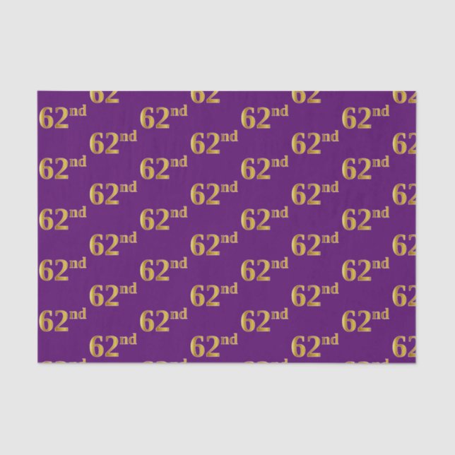 Purple, Faux Gold 62nd (Sixty-Second) Event Tissue Paper (Front)