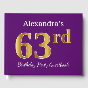Purple, Faux Gold 63rd Birthday Party; Custom Name Guest Book