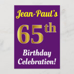 [ Thumbnail: Purple, Faux Gold 65th Birthday Celebration + Name Invitation ]