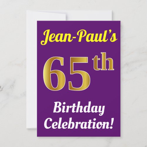 Purple Faux Gold 65th Birthday Celebration  Name Invitation