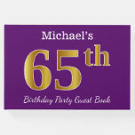 [ Thumbnail: Purple, Faux Gold 65th Birthday Party; Custom Name Guest Book ]
