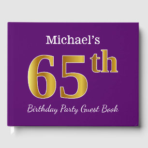 Purple, Faux Gold 65th Birthday Party; Custom Name Guest Book