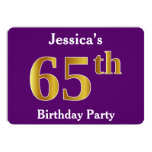 [ Thumbnail: Purple, Faux Gold 65th Birthday Party; Custom Name Invitation ]