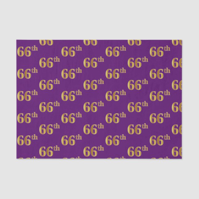 Purple, Faux Gold 66th (Sixty-Sixth) Event Tissue Paper (Front)