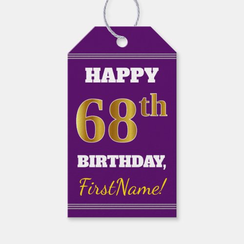 Purple Faux Gold 68th Birthday  Custom Name Gift Tags