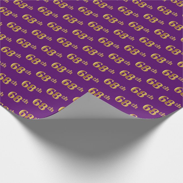 Purple, Faux Gold 68th (Sixty-Eighth) Event Wrapping Paper (Corner)
