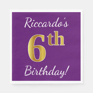 Purple, Faux Gold 6th Birthday + Custom Name Napkins