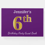 [ Thumbnail: Purple, Faux Gold 6th Birthday Party + Custom Name Guest Book ]