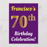 [ Thumbnail: Purple, Faux Gold 70th Birthday Celebration + Name Invitation ]