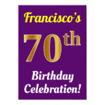 [ Thumbnail: Purple, Faux Gold 70th Birthday Celebration + Name Invitation ]