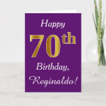 [ Thumbnail: Purple, Faux Gold 70th Birthday + Custom Name Card ]
